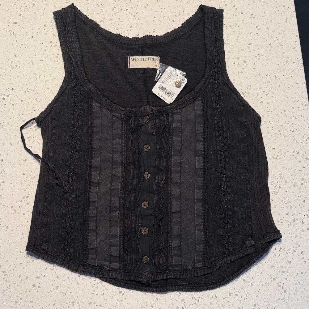 We The Free Charcoal Button-Front Blouse